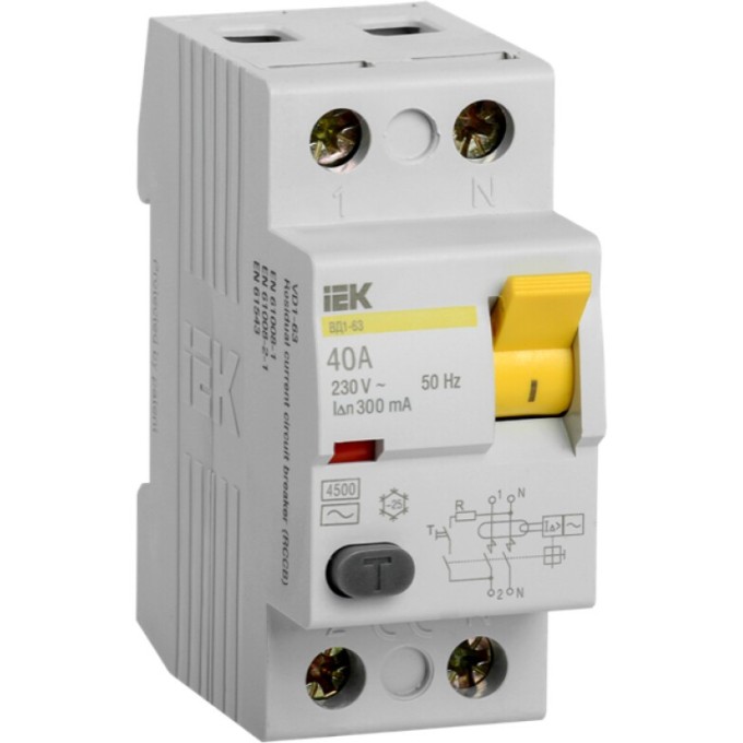 Выключатель дифференциальный IEK ВД1-63 2Р 40А 300мА MDV10-2-040-300