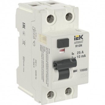 Выключатель дифференциального тока IEK ARMAT R10N 2P 25А 10мА тип A AR-R10N-2-025A010 Выключатель дифференциального тока IEK ARMAT R10N 2P 25А 10мА тип A AR-R10N-2-025A010