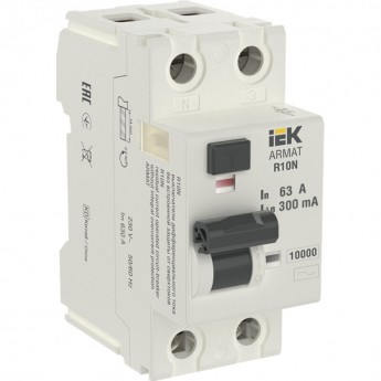 Выключатель дифференциального тока IEK ARMAT R10N 2P 63А 300мА тип AC - AR-R10N-2-063C300 Выключатель дифференциального тока IEK ARMAT R10N 2P 63А 300мА тип AC - AR-R10N-2-063C300